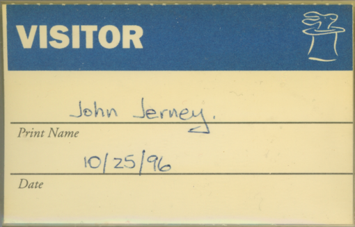 General Magic Visitor's Badge (John Jerney, 10/25/96)